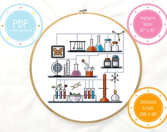 Science is Fun Cute Chemistry Laboratory Cross Stitch Pattern PDF Instant Download