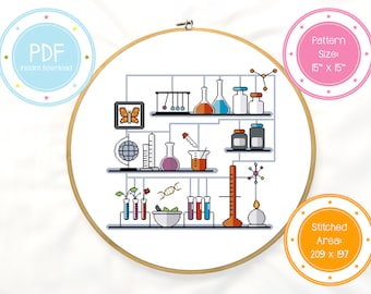 Science is Fun Cute Chemistry Laboratory Cross Stitch Pattern PDF Instant Download