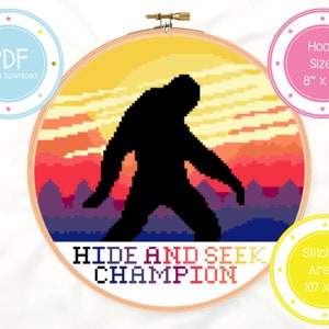Hide and Seek Bigfoot Sunset Funny Cross Stitch Animal Pattern PDF Instant Download