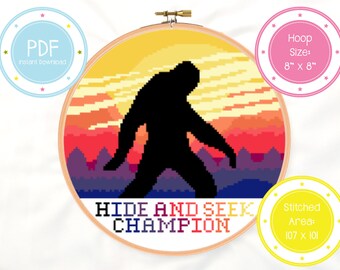 Hide and Seek Bigfoot Sunset Funny Cross Stitch Animal Pattern PDF Instant Download