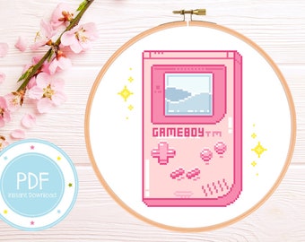 Pink Console Cross Stitch Pattern: Kawaii Gamer Design (PDF Download)