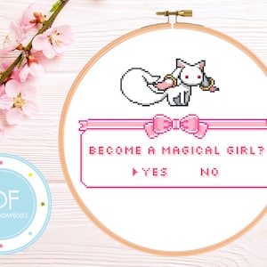 Become A Magical Girl? Cute Kyubey Anime Cross Stitch Pattern PDF Instant Download