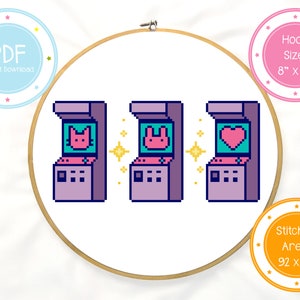 Cute Retro Arcade Machines Gamer Cross Stitch Pattern PDF Instant Download