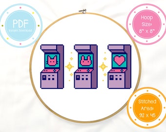 Cute Retro Arcade Machines Gamer Cross Stitch Pattern PDF Instant Download