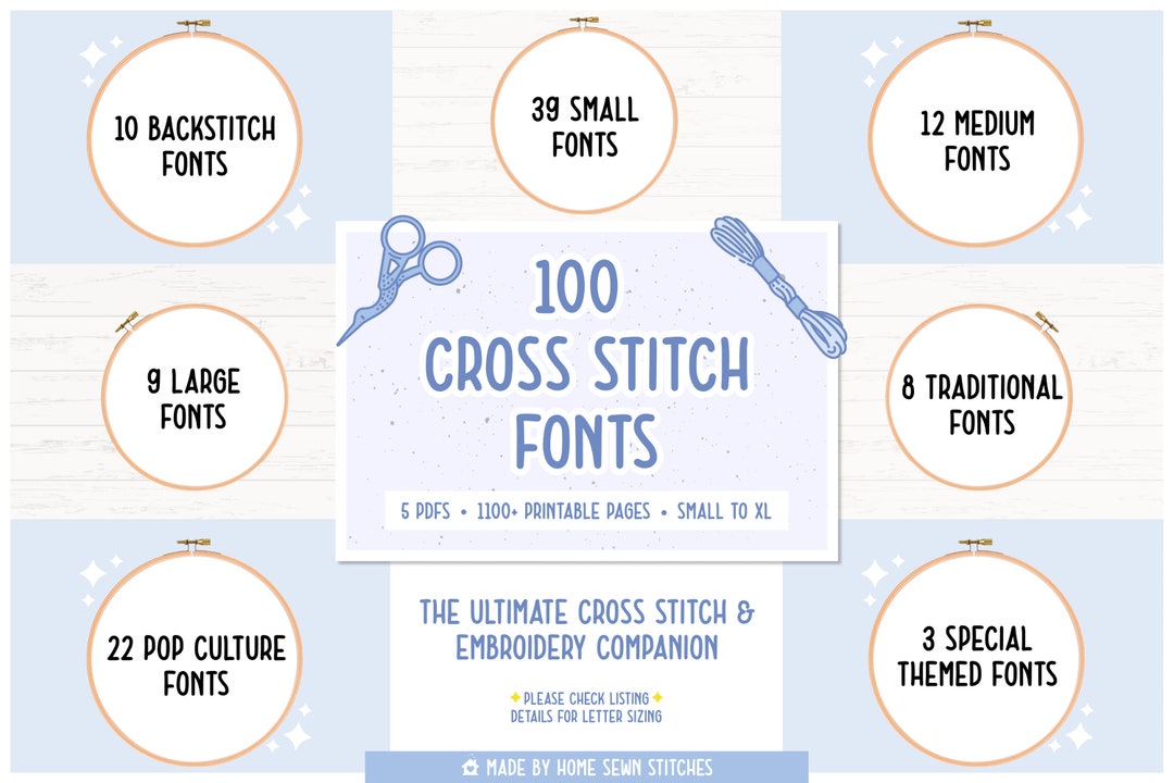100 Cross Stitch Fonts Mega Pack: Embroidery Pattern (PDF Download) - Etsy