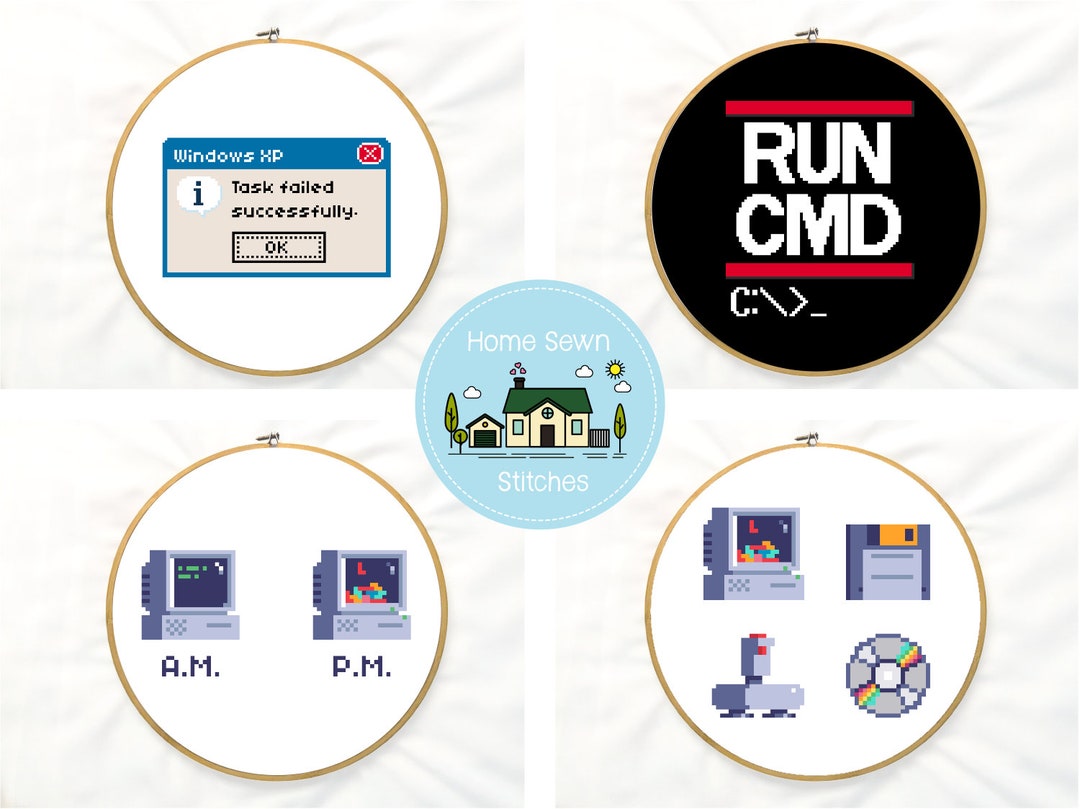 Retro Computer Cross Stitch Patterns: Geeky Nerd 4-pack (PDF Download ...