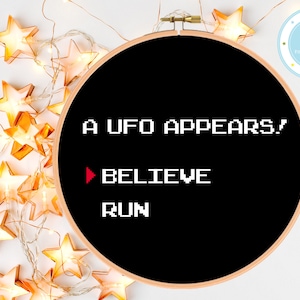 Cute UFO Retro Video Game Inspired Cross Stitch Pattern PDF Instant Download