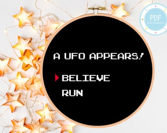 Cute UFO Retro Video Game Inspired Cross Stitch Pattern PDF Instant Download