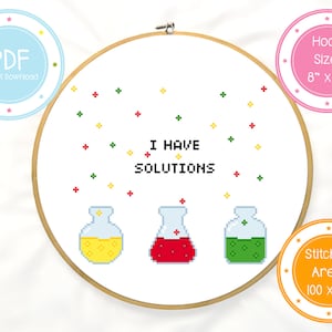 I Have Solutions Cute and Colorful Science Chemistry Cross Stitch Pattern PDF Instant Download