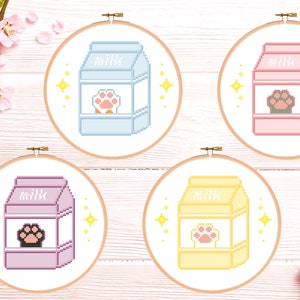 Niedliche Katzen Pfoten Milch Boxen Kawaii Kreuzstich Muster Pack PDF Sofort Download