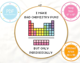 Periodic Table Inspired Cute and Colorful Science Cross Stitch Pattern PDF Instant Download