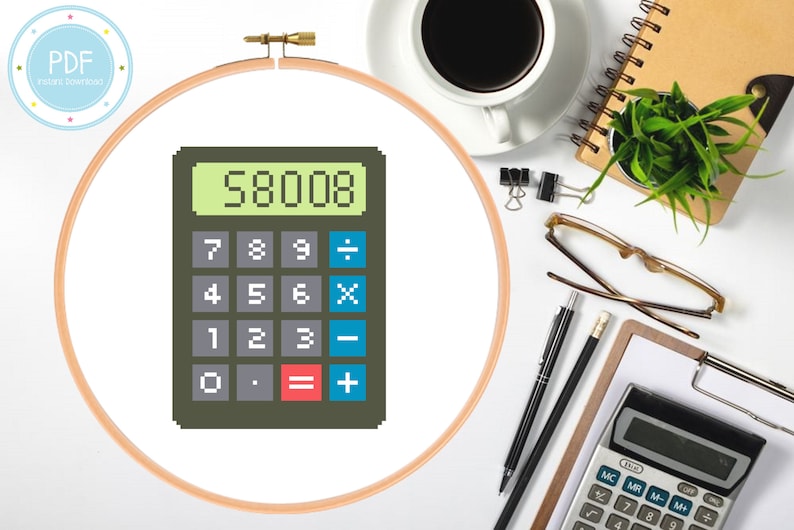 May include: A brown calculator with a green display showing the number 58008. The calculator has a black and white keypad with the numbers 7, 8, 9, 4, 5, 6, 1, 2, 3, 0, and a decimal point. The calculator also has buttons for addition, subtraction, multiplication, division, and equals.