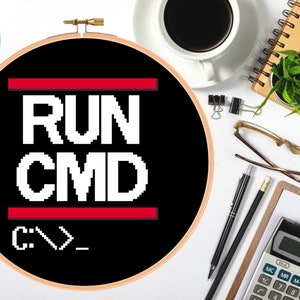 RUN CMD Cute Geek and Computer Nerd Cross Stitch Pattern PDF Instant Download