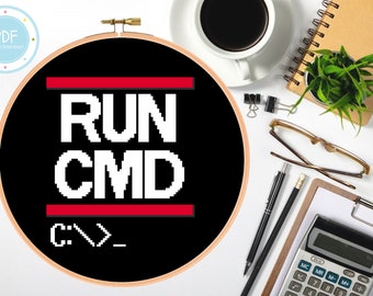 RUN CMD Cute Geek and Computer Nerd Cross Stitch Pattern PDF Instant Download