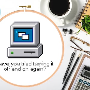 Off and On Again Windows 95 Help-desk Cute Geek and Computer Nerd Cross Stitch Pattern PDF Instant Download