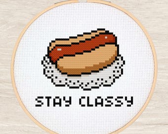 Funny Hot Dog Cross Stitch Pattern – “Stay Classy”