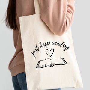Just Keep Reading SVG, PNG, JPG Digitaler Download - Bücherwurm Tshirt, Sweatshirt, Tasche, Becher, Valentinstag, ästhetisches Lesergeschenk