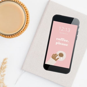 Fondo de pantalla del teléfono Coffee Please - Mínimo, Boho, Vintage, Fondo de pantalla del teléfono estético, Android, Fondo del iphone, Fondo del teléfono del café rosa