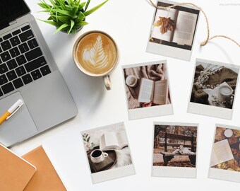 Ästhetische Bücher und Kaffee Polaroid zum ausdrucken - Frühling, Herbst Clip Art, Light Academia Fotos, Bücherwurm Dekor, Lese Journal Sammelalbum