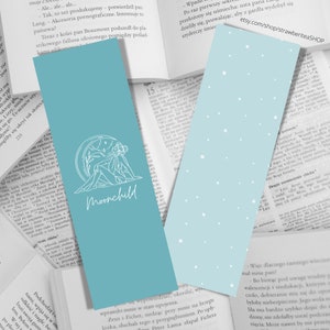 Moonchild Blue Printable Bookmarks - Moon and Stars Bookmark, Minimalist Art Print, Constellation Print, Witchy Bookmark, Gifts for Readers