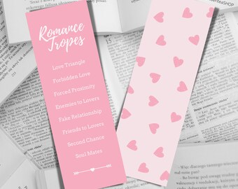 Romance Tropes Pink Printable Bookmarks - Valentine's Day Gift, Valentines Printable, Romance Reader, Gifts for Readers, Bookish Gift