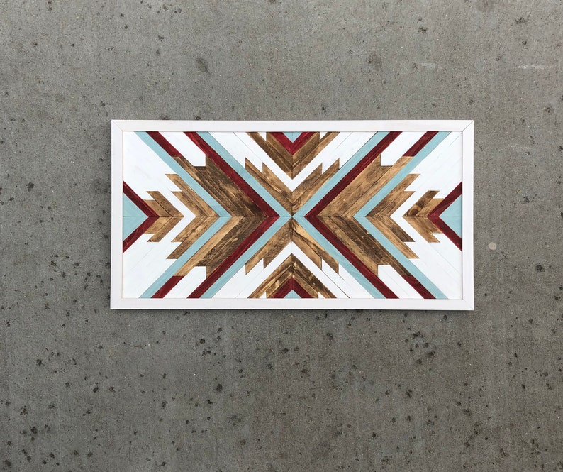 Wood Wall Art Reclaimed Frame Large Geometric White Gift
