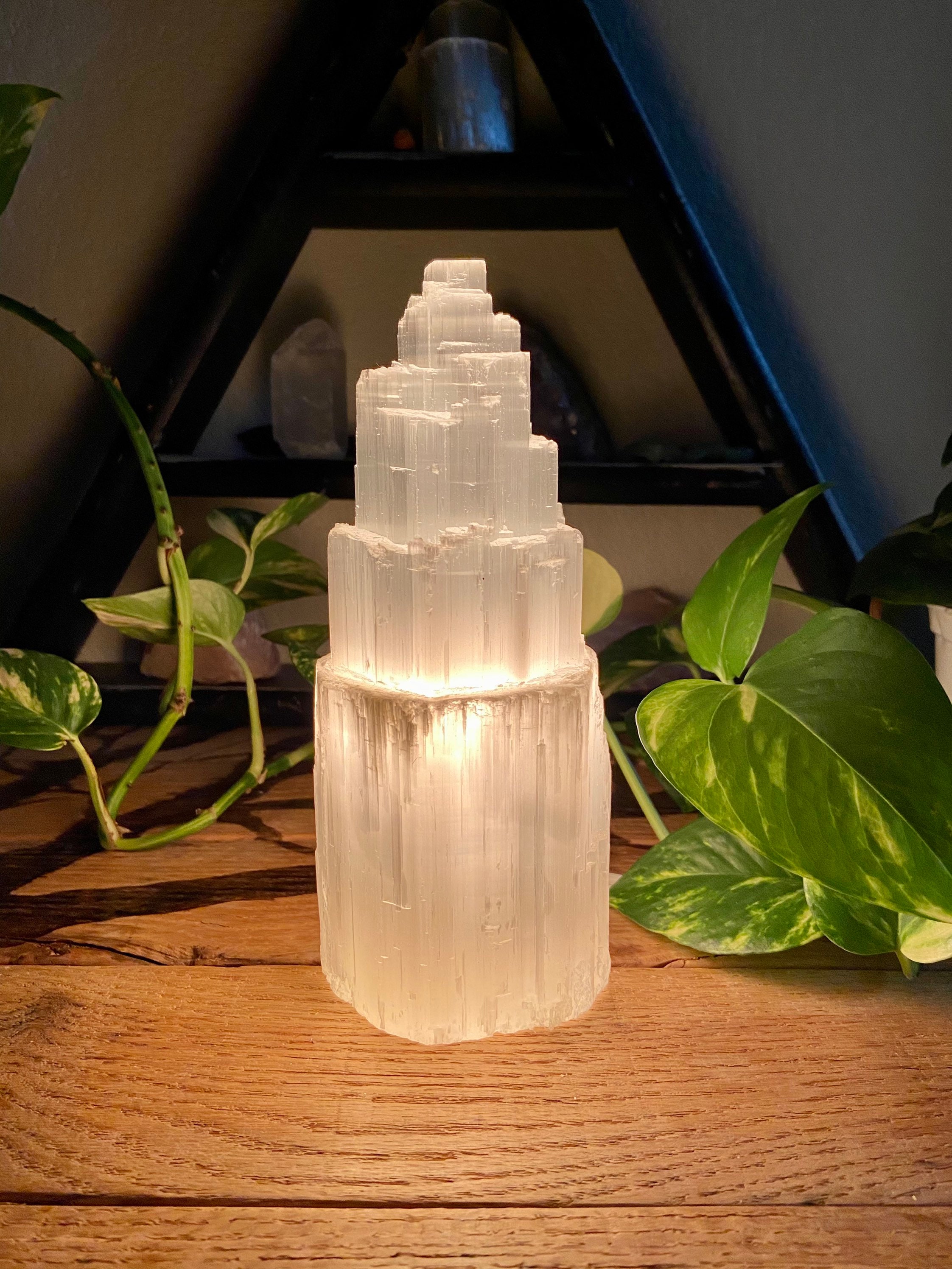 Selenite Tower Lamp Large Crystal Lamp Natural Home Decor Etsy