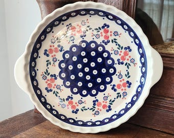 NEW Polish Pottery Pie Dish 10in with handles - berries