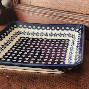 NOWY Polski talerz ceramiczny kwadratowy (Bolesławiec)