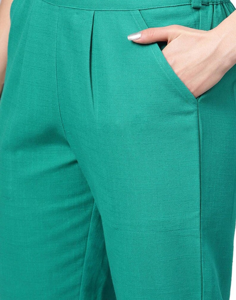 Cotton pants Casual pants Elastic waist pants with pocket Women pants Turquoise blue cotton pants Comfortable cotton pants Green pants