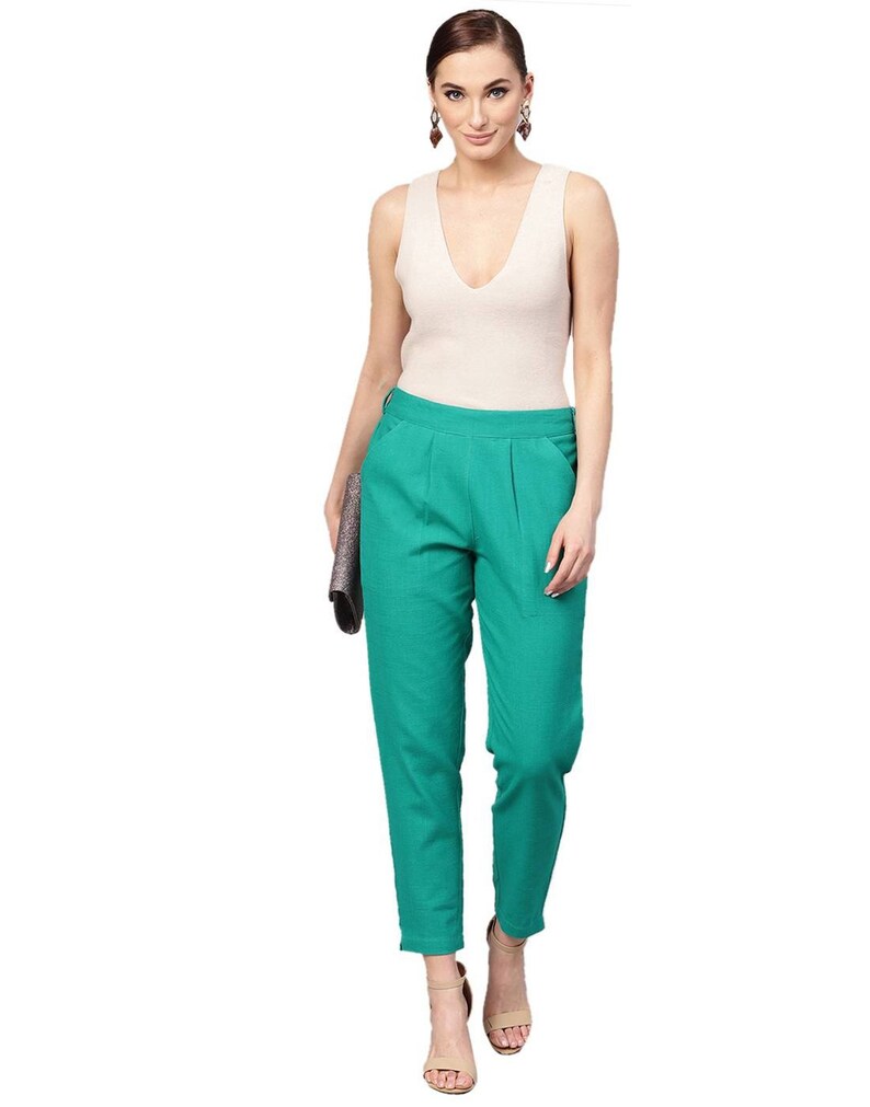 Cotton pants Casual pants Elastic waist pants with pocket Women pants Turquoise blue cotton pants Comfortable cotton pants Green pants