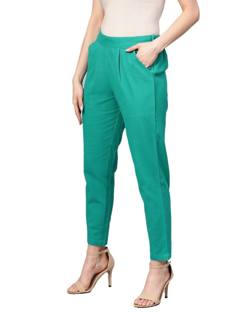 Cotton pants Casual pants Elastic waist pants with pocket Women pants Turquoise blue cotton pants Comfortable cotton pants Green pants