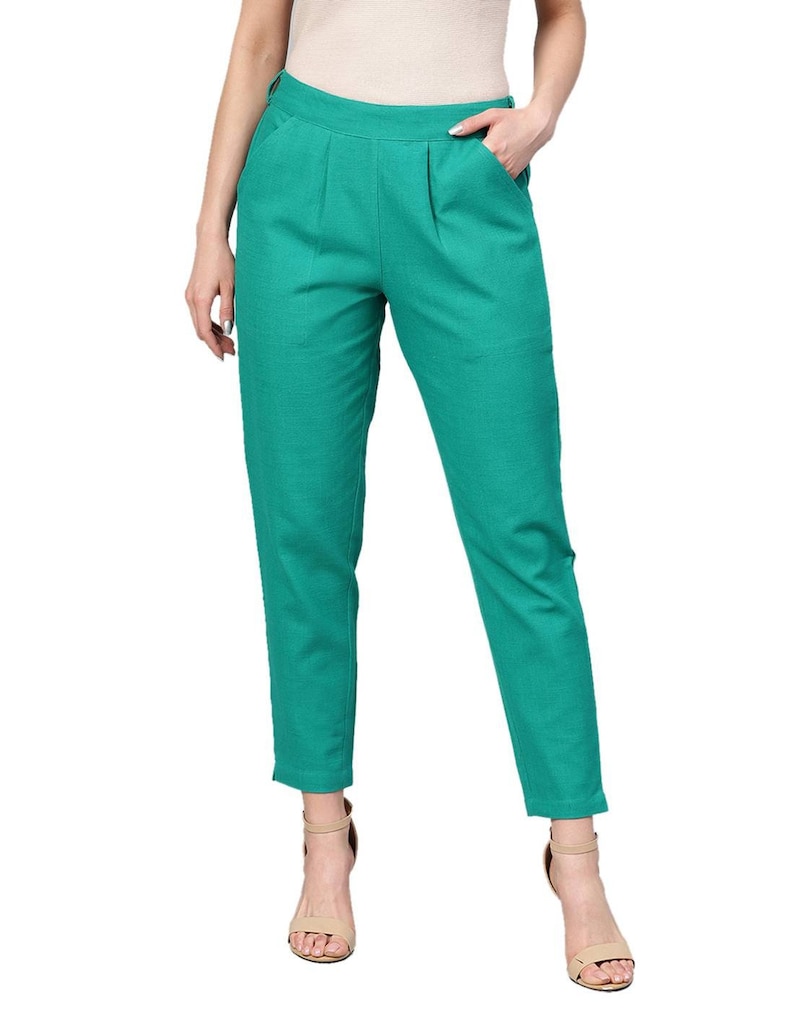 Cotton pants Casual pants Elastic waist pants with pocket Women pants Turquoise blue cotton pants Comfortable cotton pants Green pants