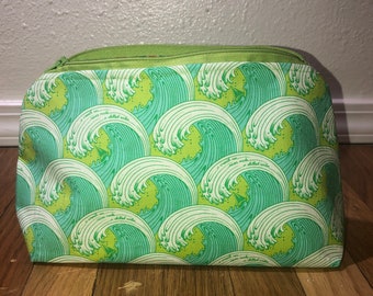 Colorful Makeup Pouch, Pretty Cosmetics Case, Floral Makeup Zipper Bag, Handmade Cotton Travel Bag, Accessories Bag, Tula Pink fabric