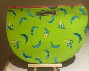 Women's Zipper Pouch Makeup Bag for Purse, Bananas Cosmetics Pouch, Handmade Zippered Travel Bag, Animal Purse, Tula pink fabric