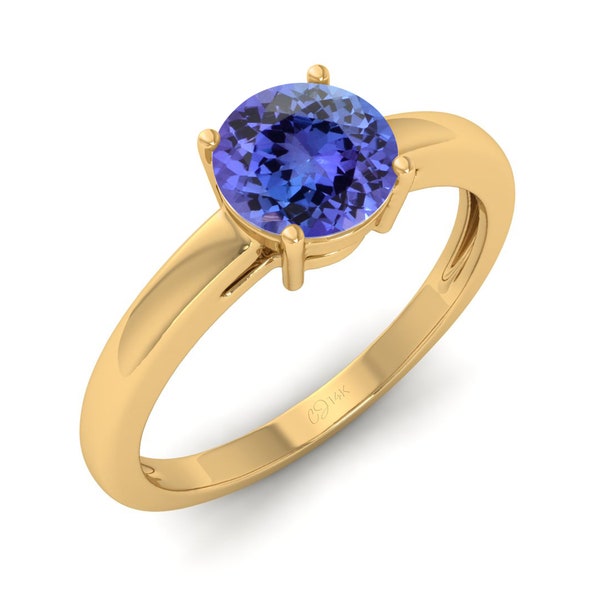 0.80 TCW Natural Tanzanite Wedding Ring / 14k Solid Gold Solitaire Gemstone Ring / December birthstone Engagement Ring / Bridesmaid Gift