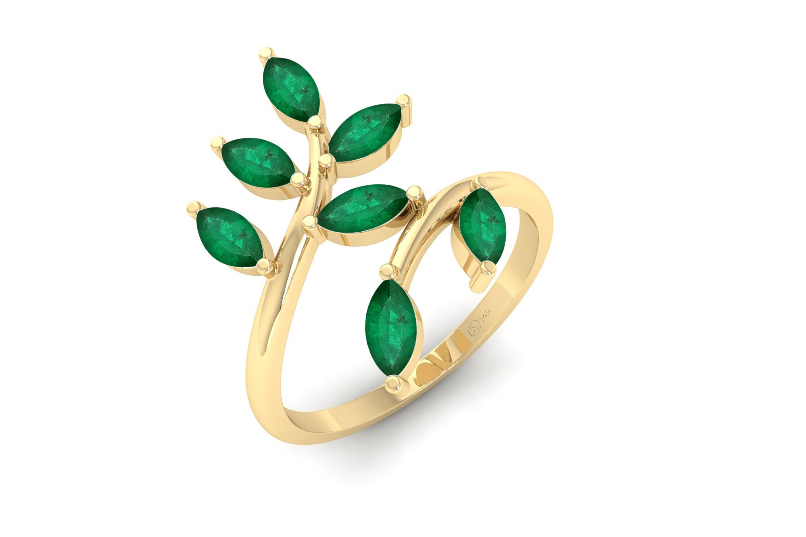 Green Emerald Engagement Ring 0.91ct Seven Gemstone Marquise - Etsy India