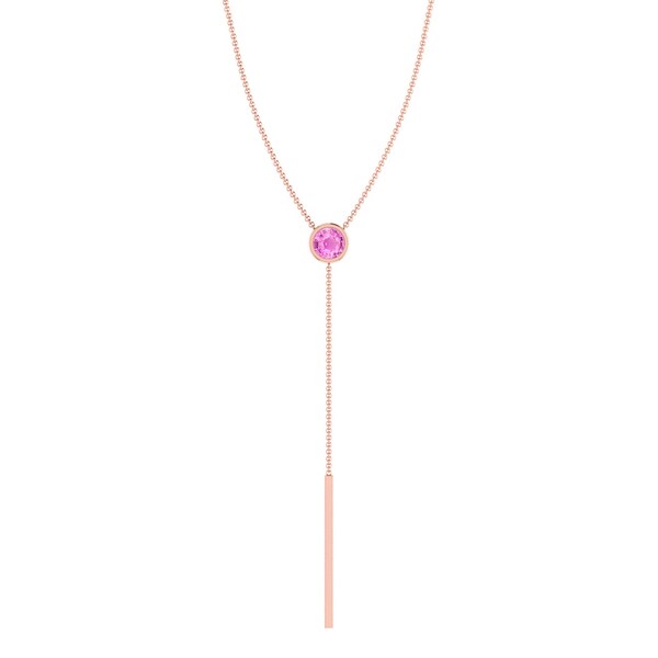 Pink Sapphire Lariat Necklace September Birthstone Necklace, 14k Real Gold Y Drop Chain Necklace, Wedding Jewelry Bezel Necklace for Women