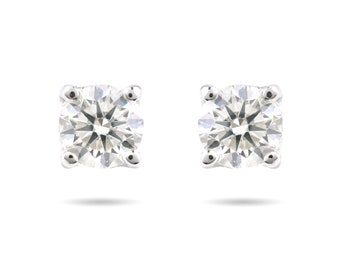 14k White Gold Diamond Solitaire Earrings / 0.51CTW Round Cut Tiny Stud Earring / Hallmarked Prong Set Jewelry / minimalist Gift For GF