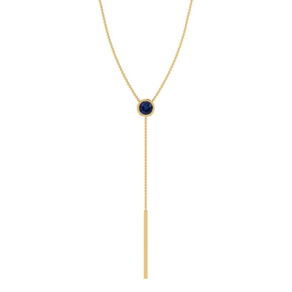 Lariat & Y Drop Bezel Set Necklace / Natural 0.23CTW Blue Sapphire Charm Necklace / Real 14k Gold Handmade Chain Necklaces / Bridesmaid Gift