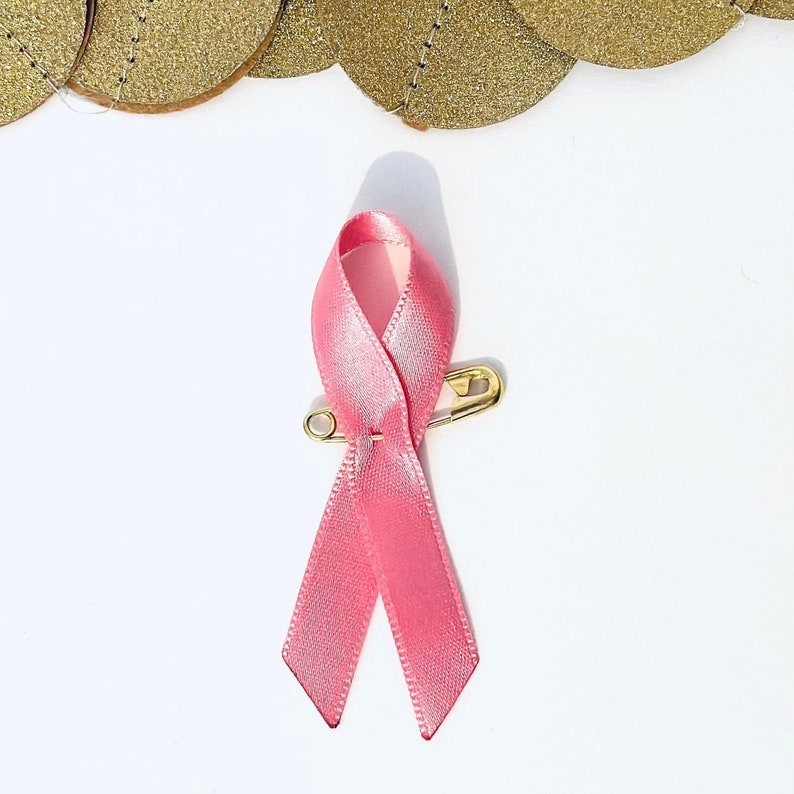 Pink October ribbon cockade VIRGIN golden pin breast cancer awareness pin image 1