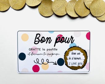 Bon pour à gratter personnalisable pour Noël et autres occasions, carte/ticket à gratter personnalisable cadeau surprise/annnonce