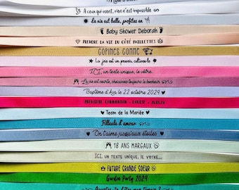 Bracelet ruban satin personnalisé simple  (EVJF, Mariage, anniversaire, communion, congrès...). bracelet tissu personnalisé cadeau invités