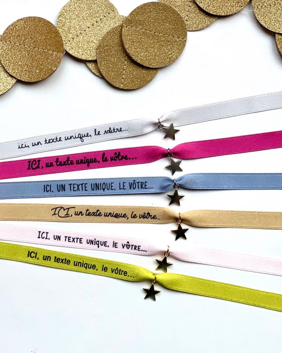 Bracelet ruban personnalisé avec FERMETURE pour EVJF, annonce, anniversaire  écriture et motif au choix -  France
