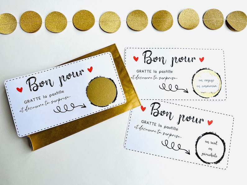 Carte à gratter, bon pour à gratter personnalisable cadeau surprise/annnonce tarif dégressif (saint Valentin, surprise, anniversaire…) image 2