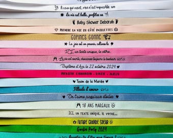 Personalized simple satin ribbon bracelet (bachelorette party, wedding, birthday, communion, conference...). Personalized fabric bracelet, guest favor.