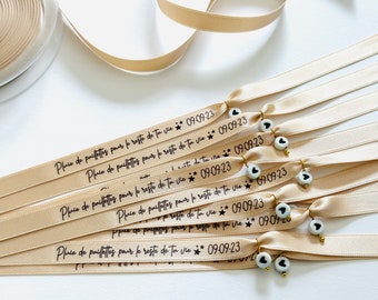 Personalized ribbon bracelet with heart bead and clasp for all occasions (bachelorette parties, weddings, birthdays, baptisms…)