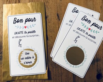 Bon à gratter, carte à gratter personnalisable cadeau surprise/annnonce