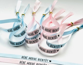 Set of satin ribbon bracelets GENDER REVEAL customizable text (10 boy & 10 girl) and closing nut, baby shower