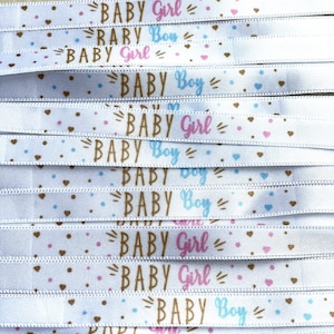 Lot of 30 GENDER REVEAL satin ribbon bracelets (15 boy & 15 girl) baby shower